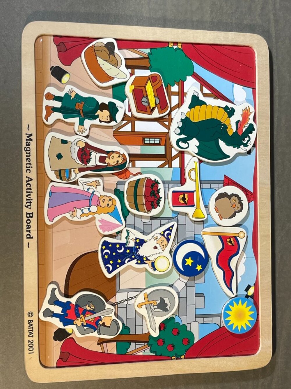 Battat 2001 Magnetic Activity Board Castle Wooden Toy w/15 Magnets (2048)